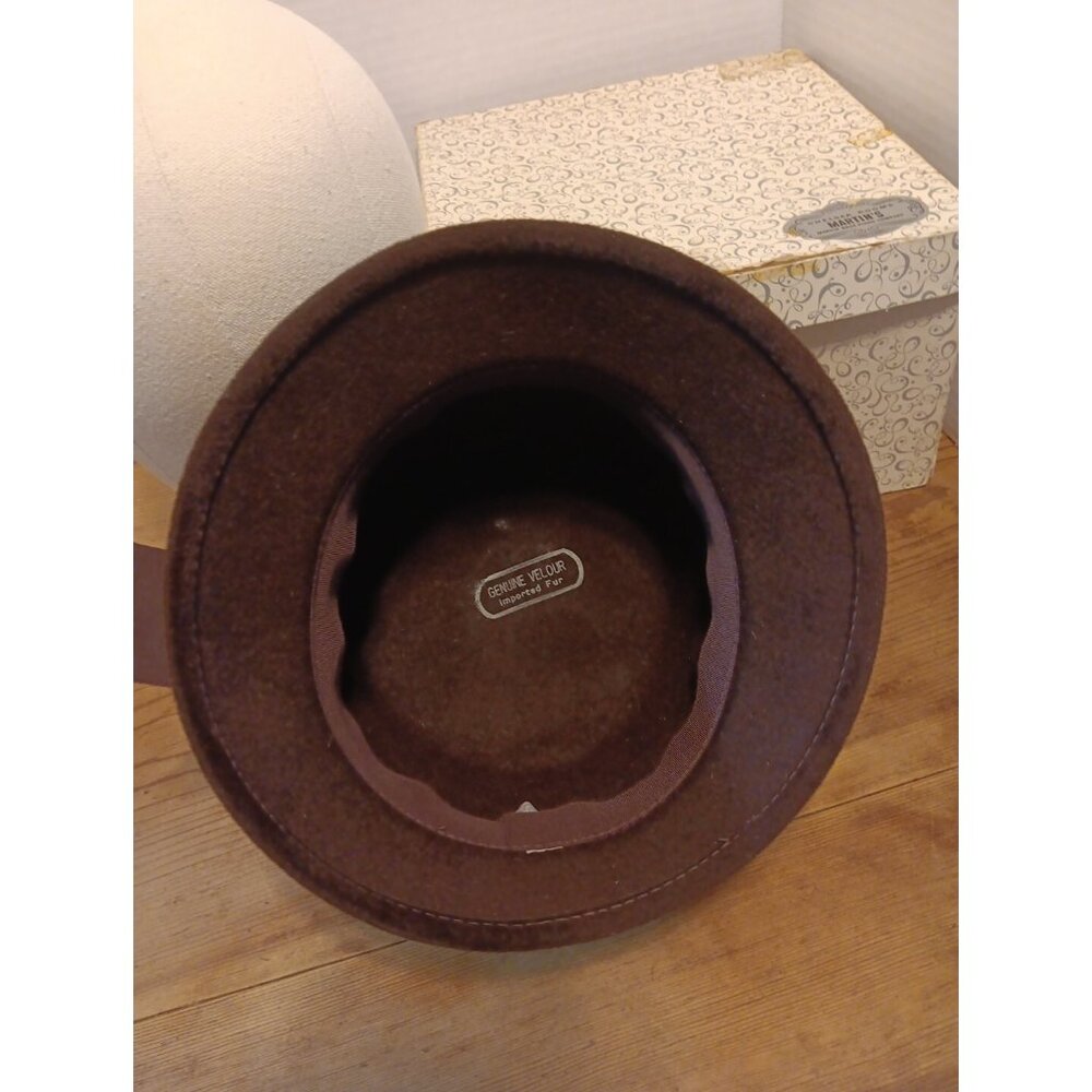Vtg Cloche Genuine Velour Imported Fur Hat Brown Ribbon Union Made Chelsea Rooms - Picture 7 of 13